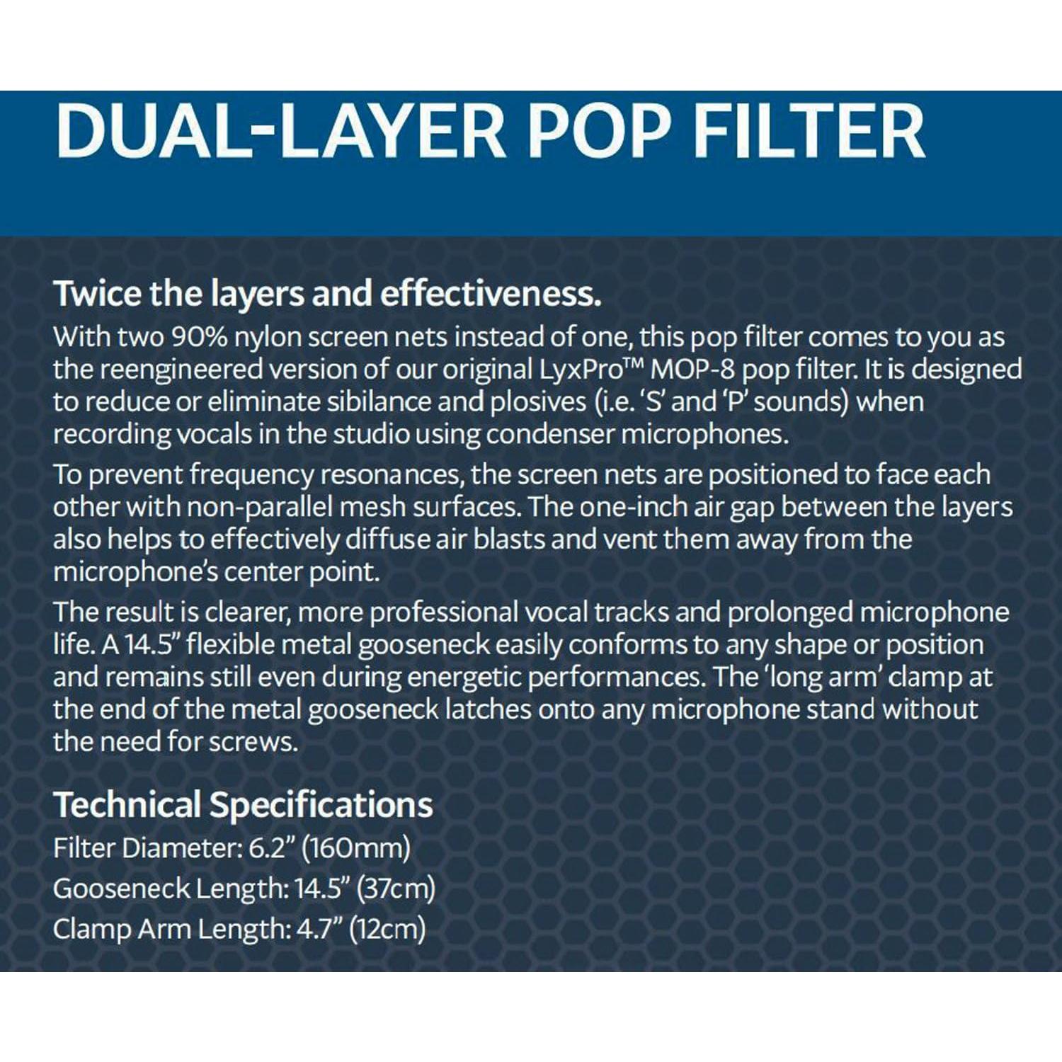 Filtro Pop de Micrófono LyxPro MOP-28 Doble Capa 160mm