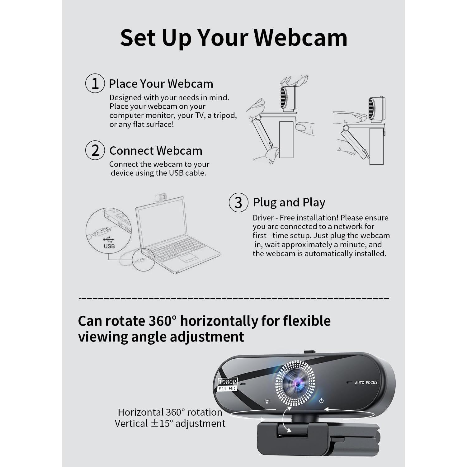 Cámara Web JMNGSHU W8 1080P Full HD con Micrófonos Dual