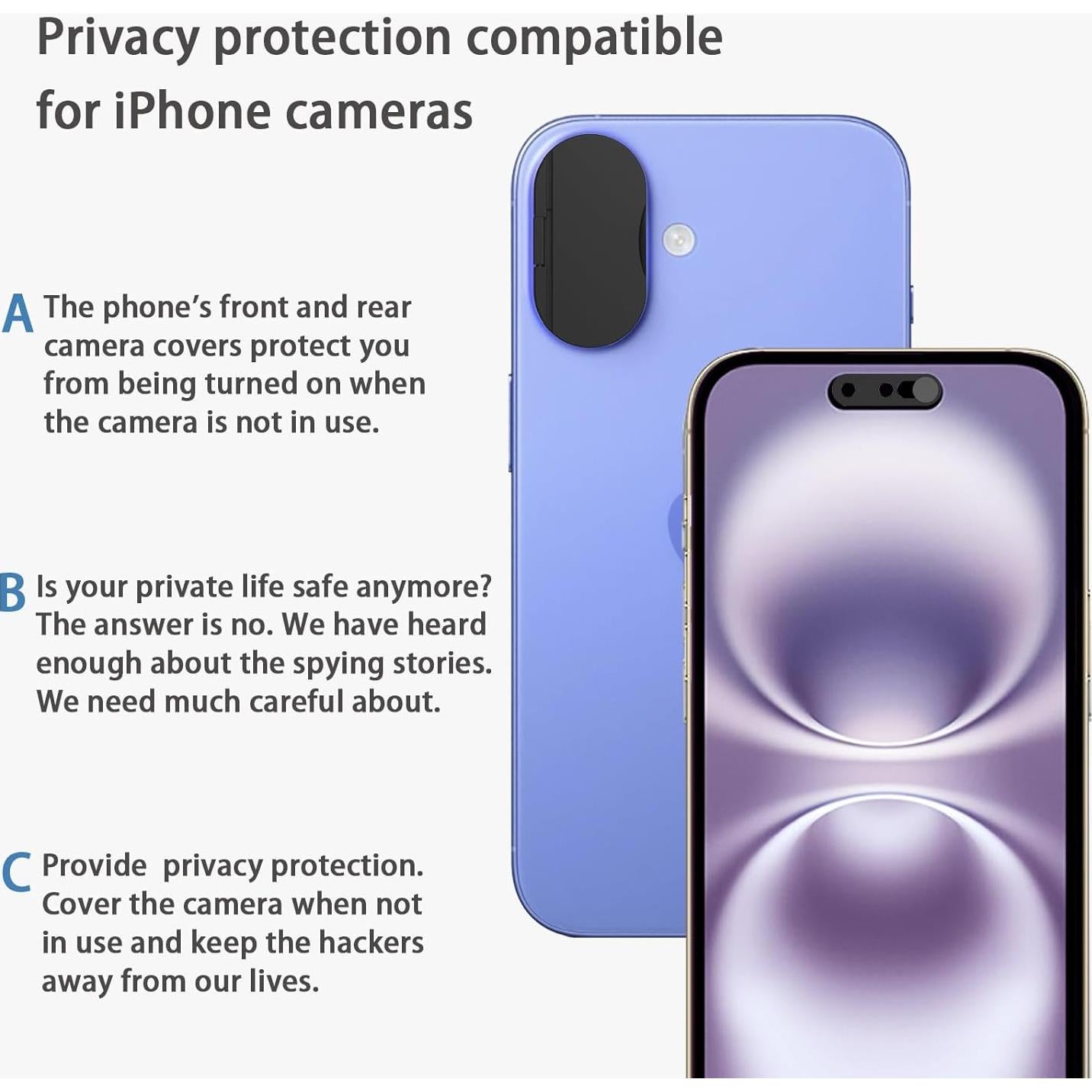 Cubierta de Cámara Frontal y Lente para iPhone 16/16 Plus - 2 Pack