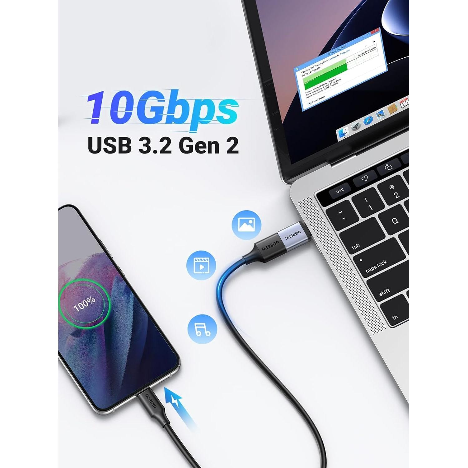 Adaptador USB a USB C UGREEN 10Gbps Gris 2 Pack