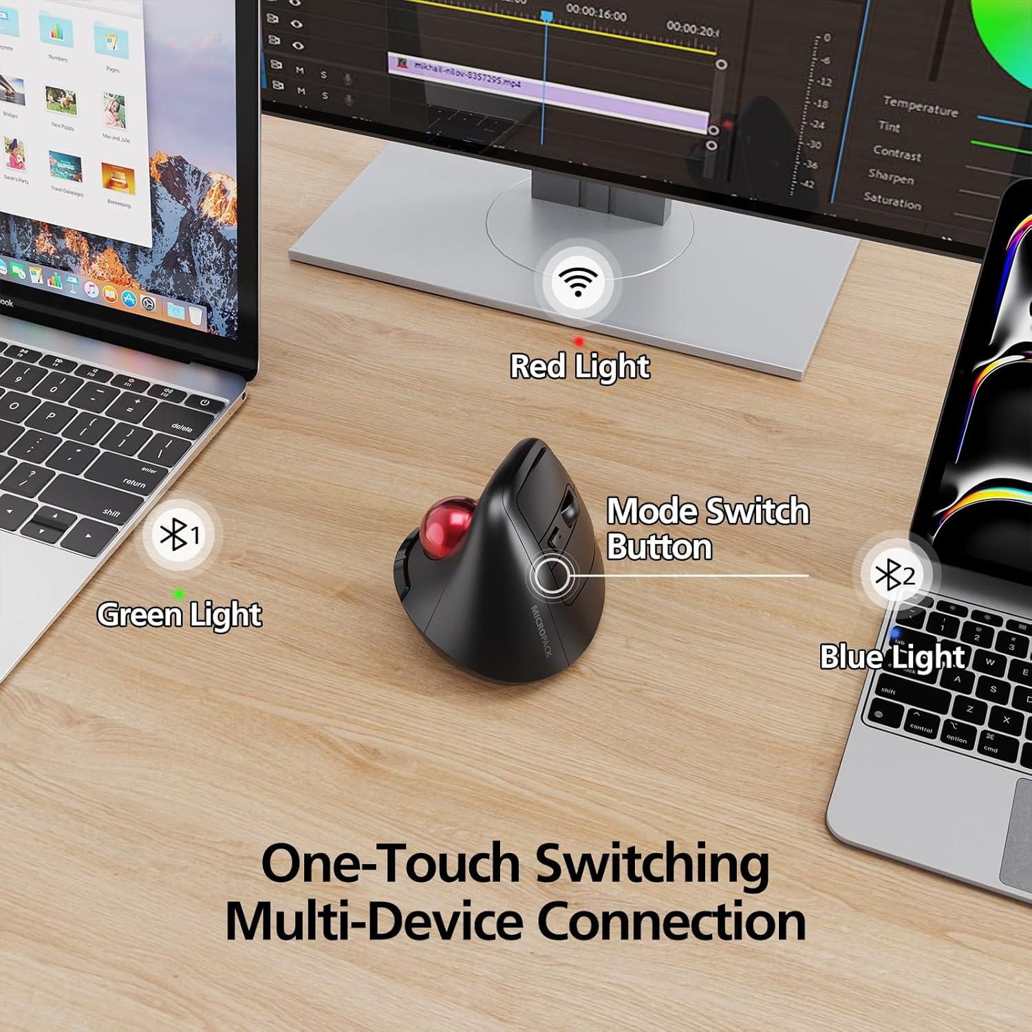 Ratón Inalámbrico Ergonómico MicroPack MP-V05W-BK con Trackball