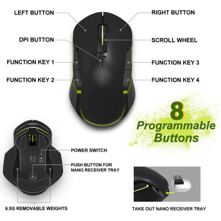 Ratón Gaming Inalámbrico Genérico 16000 DPI 8 Botones RGB