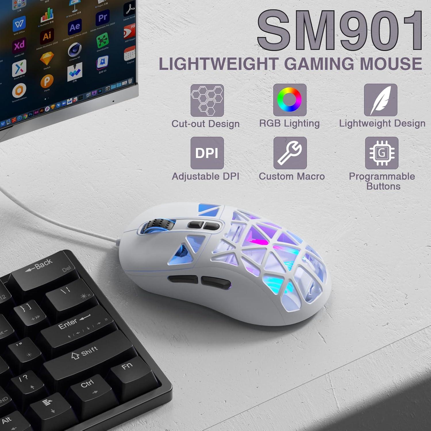 Ratón Gaming SOLAKAKA SM901 RGB 13800DPI Programable Blanco