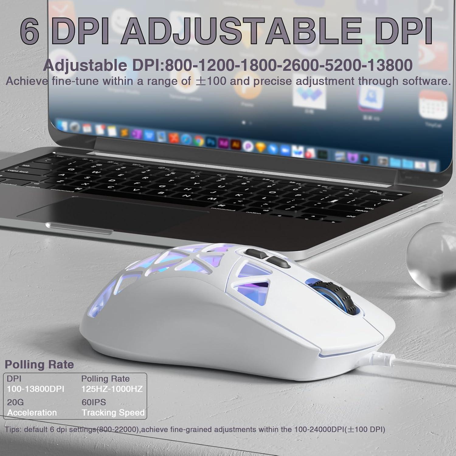 Ratón Gaming SOLAKAKA SM901 RGB 13800DPI Programable Blanco