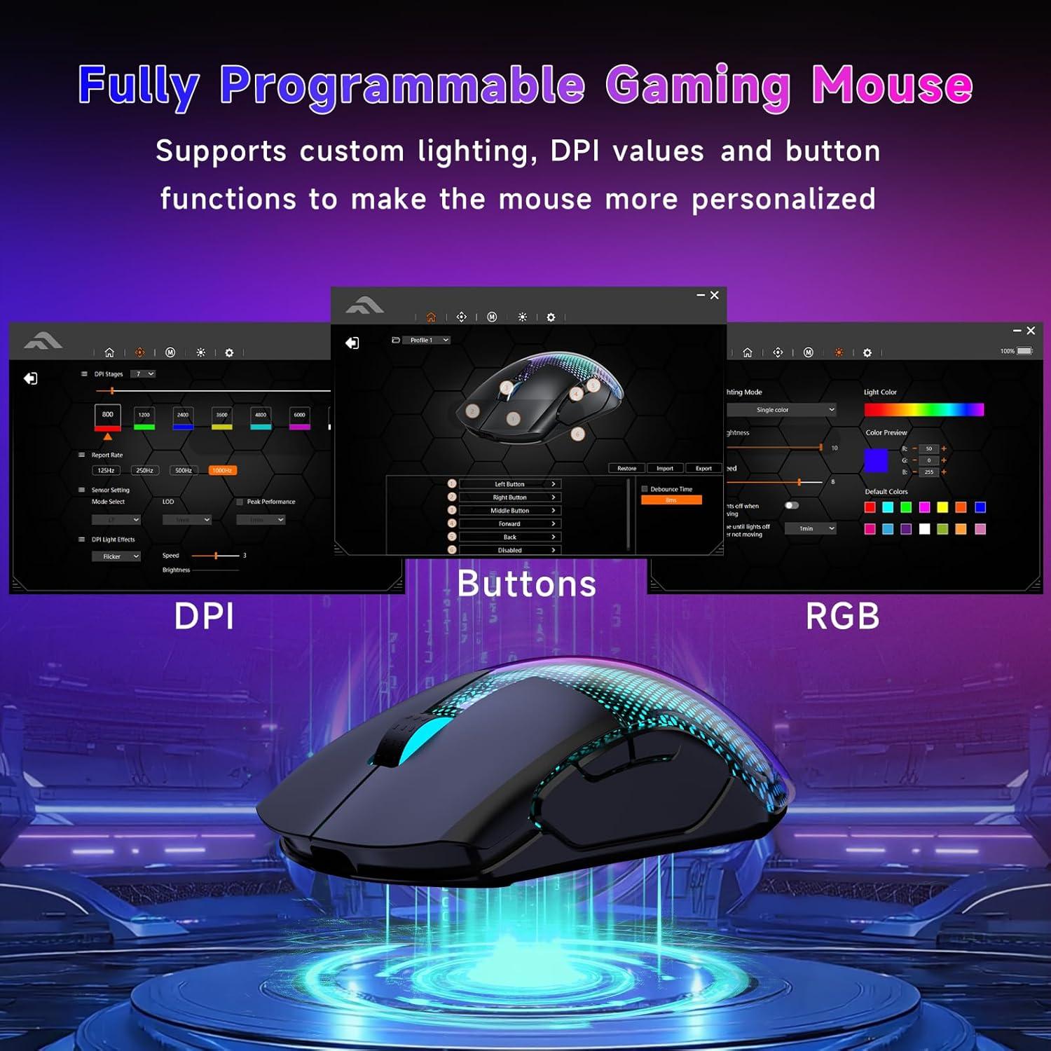 Ratón Gaming Inalámbrico FFJ Master02, 12000 DPI, RGB, 75h Batería