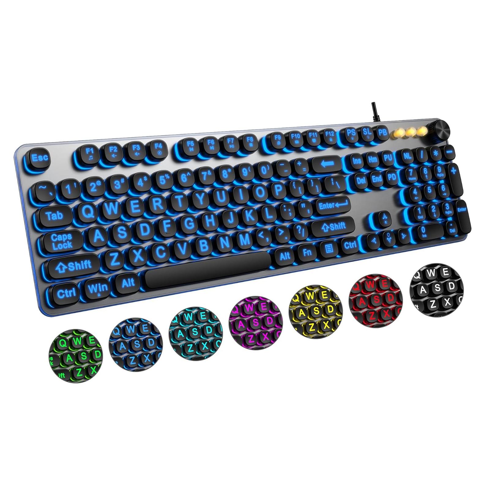 Teclado Retroiluminado USB QUASIO con Letras Grandes y 7 Colores