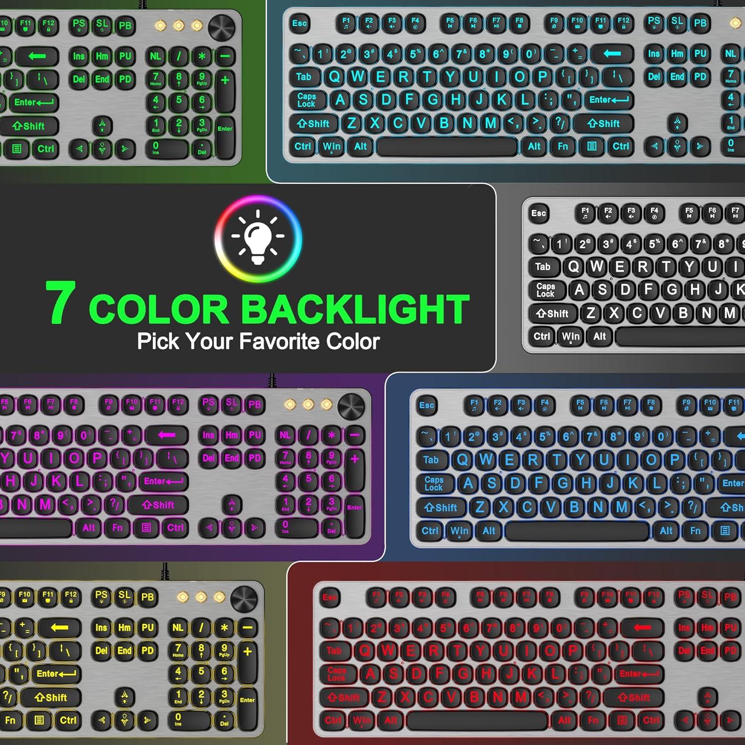 Teclado Retroiluminado USB QUASIO con Letras Grandes y 7 Colores