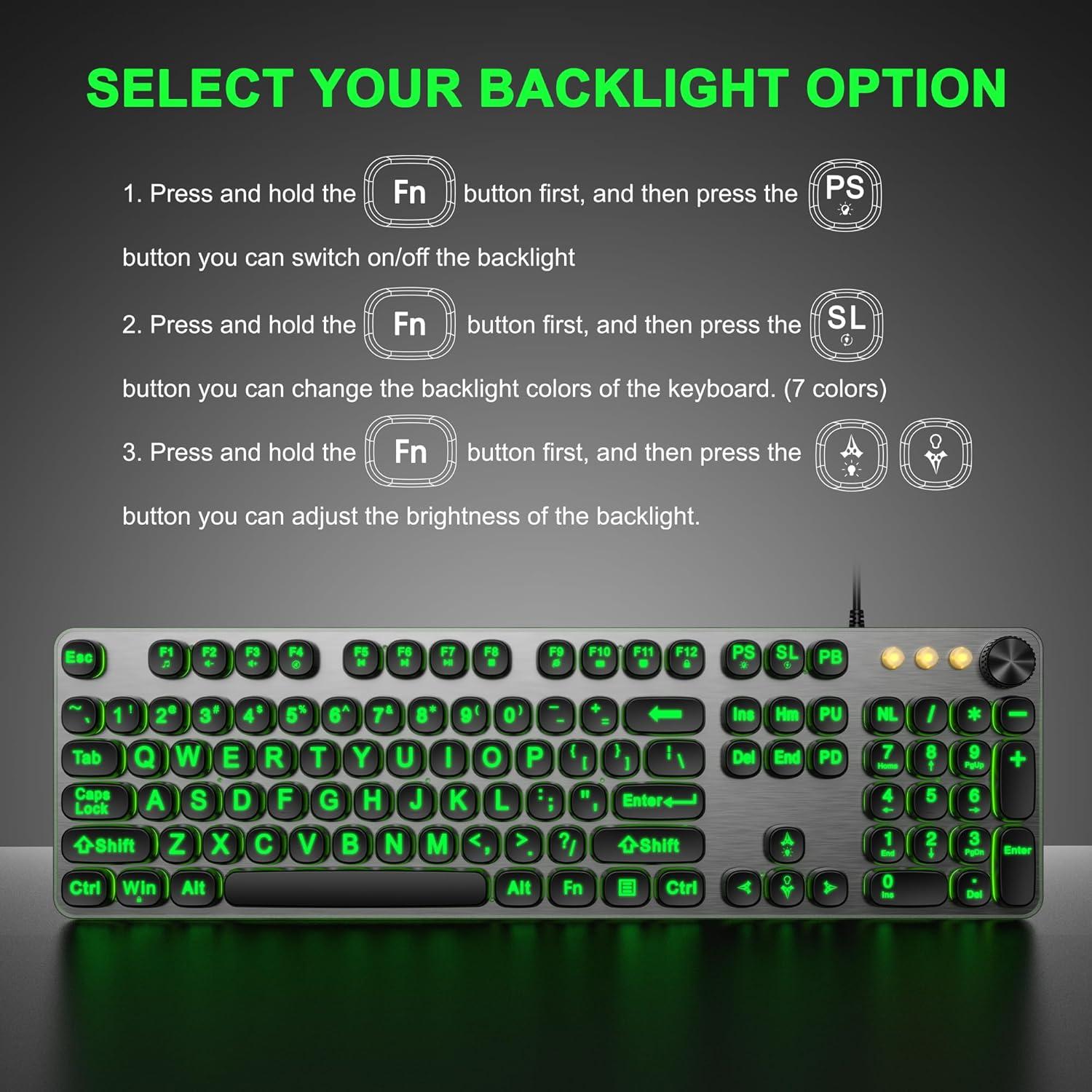 Teclado Retroiluminado USB QUASIO con Letras Grandes y 7 Colores