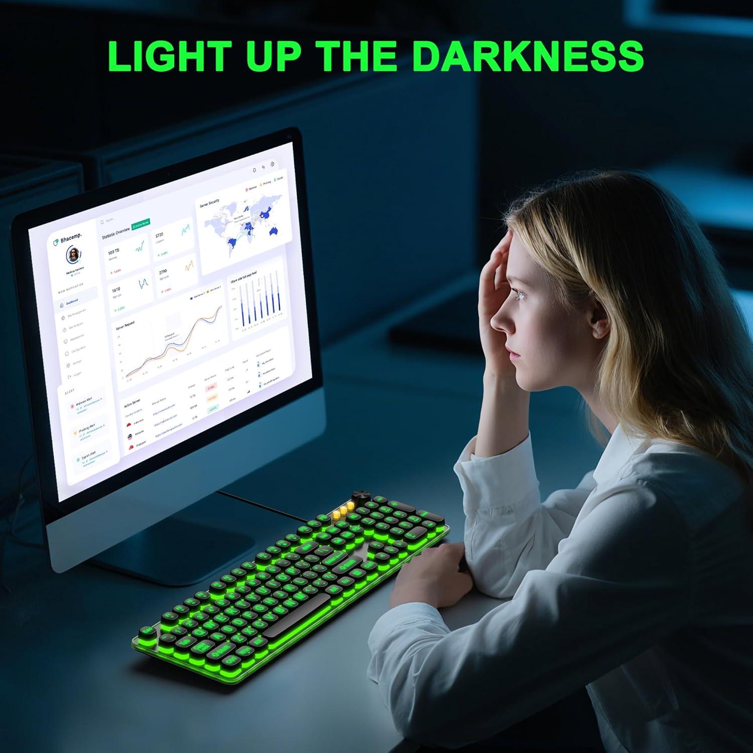 Teclado Retroiluminado USB QUASIO con Letras Grandes y 7 Colores