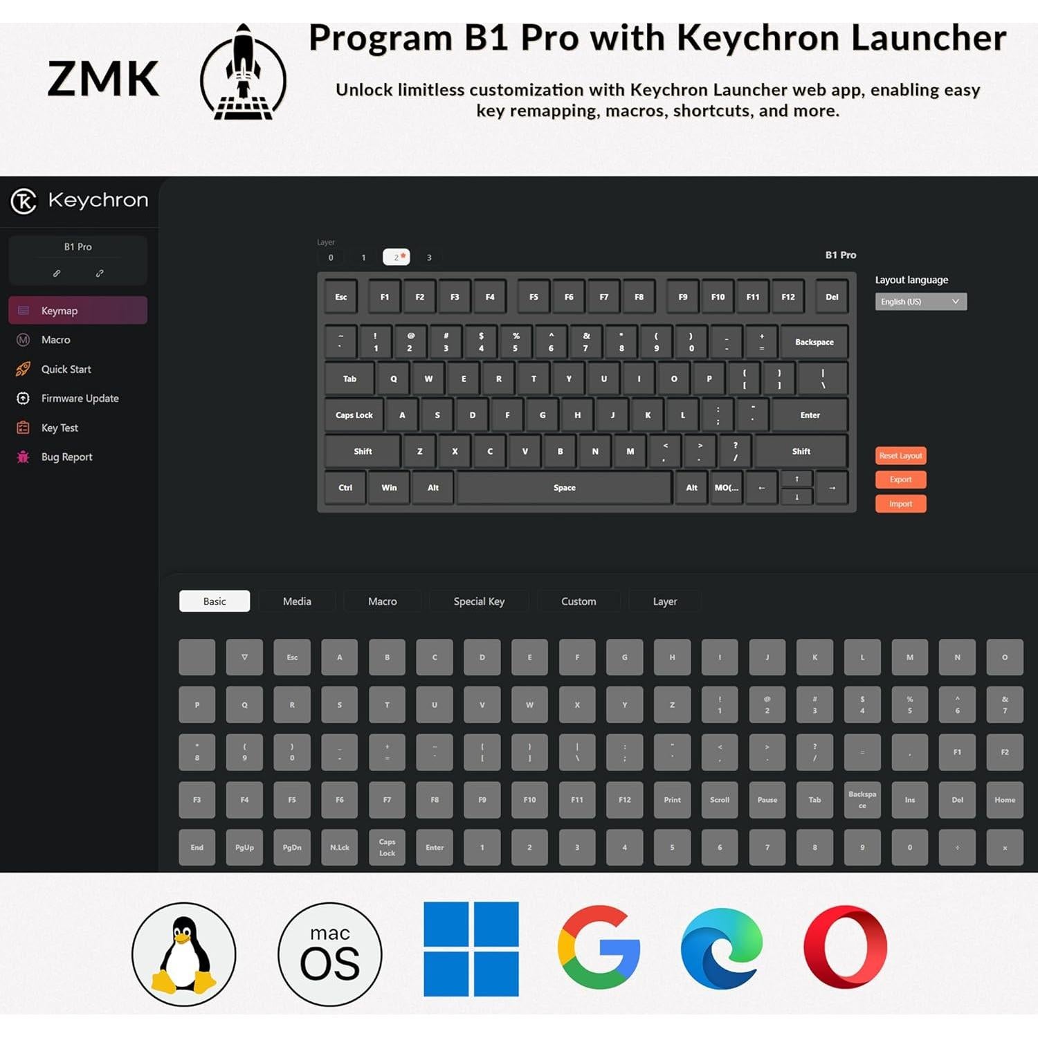 Teclado Inalámbrico Keychron B1 Pro Ultra-Slim Bluetooth 5.2 Rojo