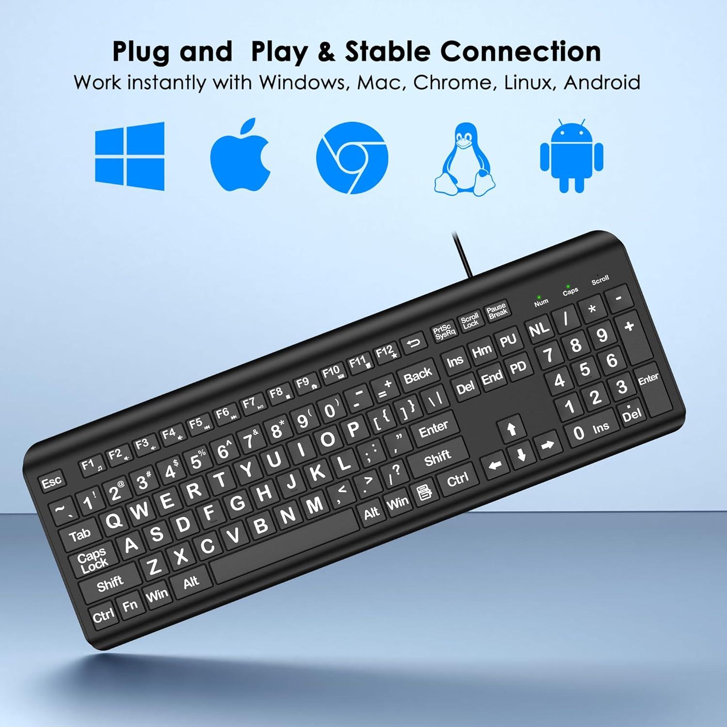 Teclado USB de Letra Grande EDJO para PC y Laptop - Ergonomía y Visibilidad