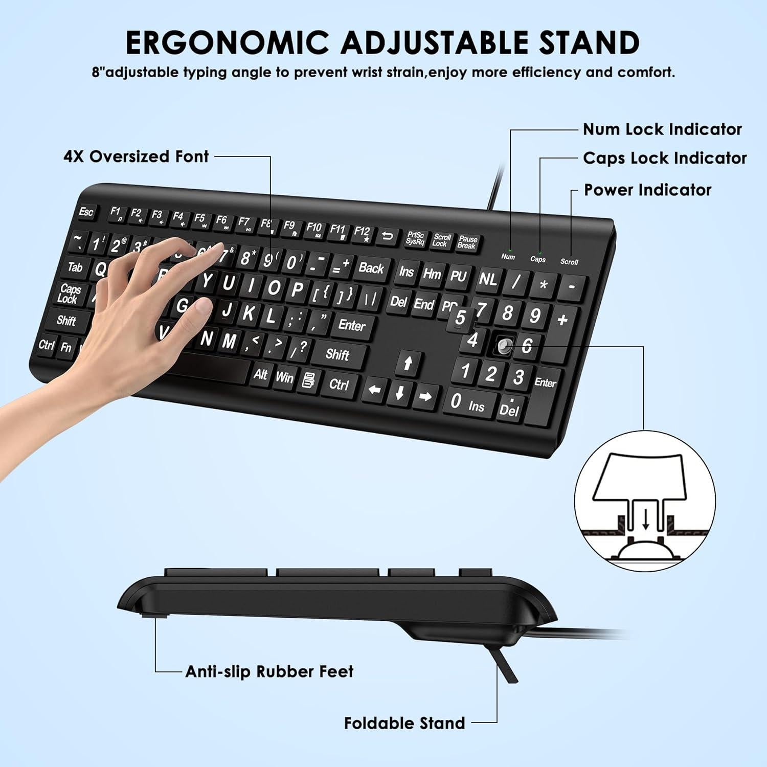 Teclado USB de Letra Grande EDJO para PC y Laptop - Ergonomía y Visibilidad