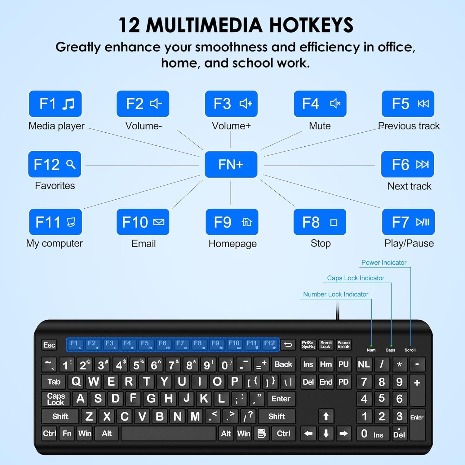 Teclado USB de Letra Grande EDJO para PC y Laptop - Ergonomía y Visibilidad