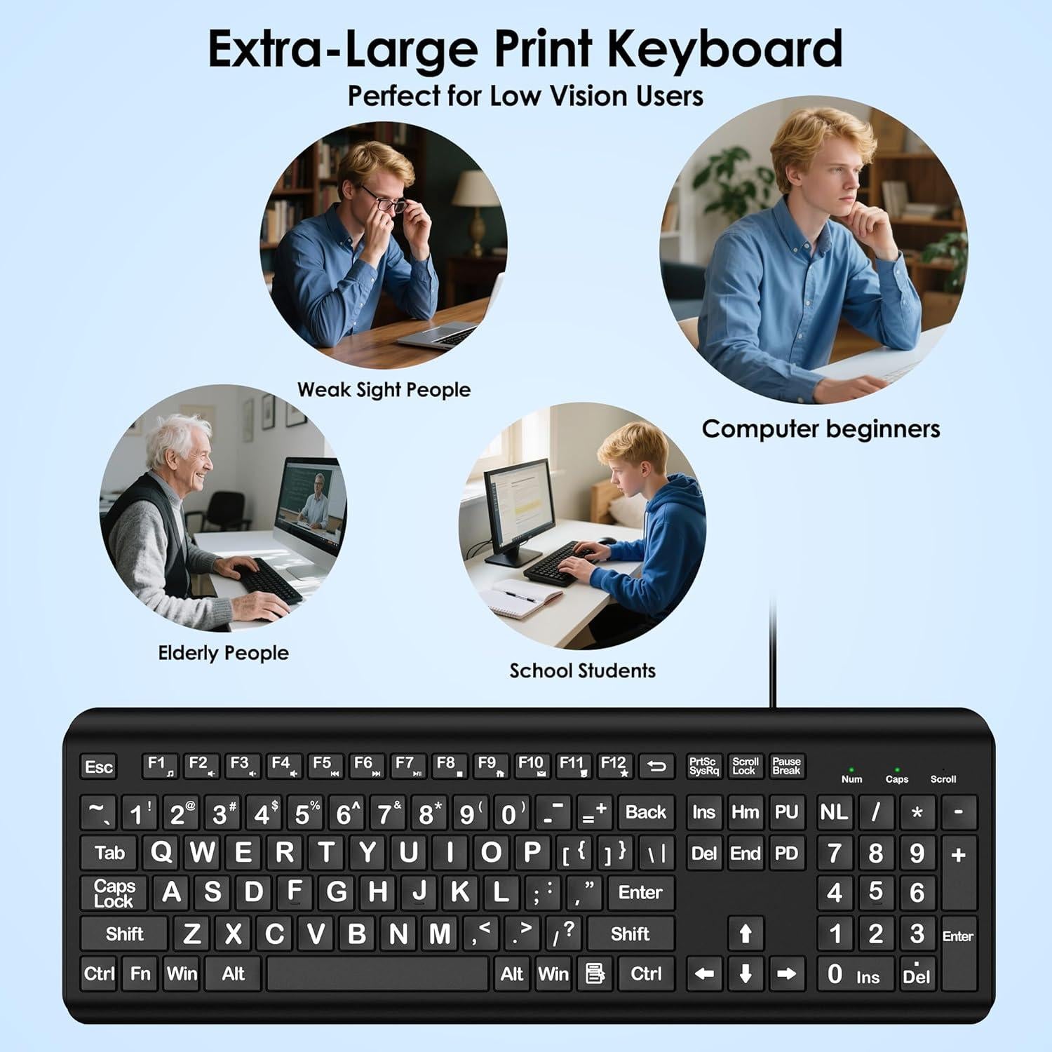 Teclado USB de Letra Grande EDJO para PC y Laptop - Ergonomía y Visibilidad