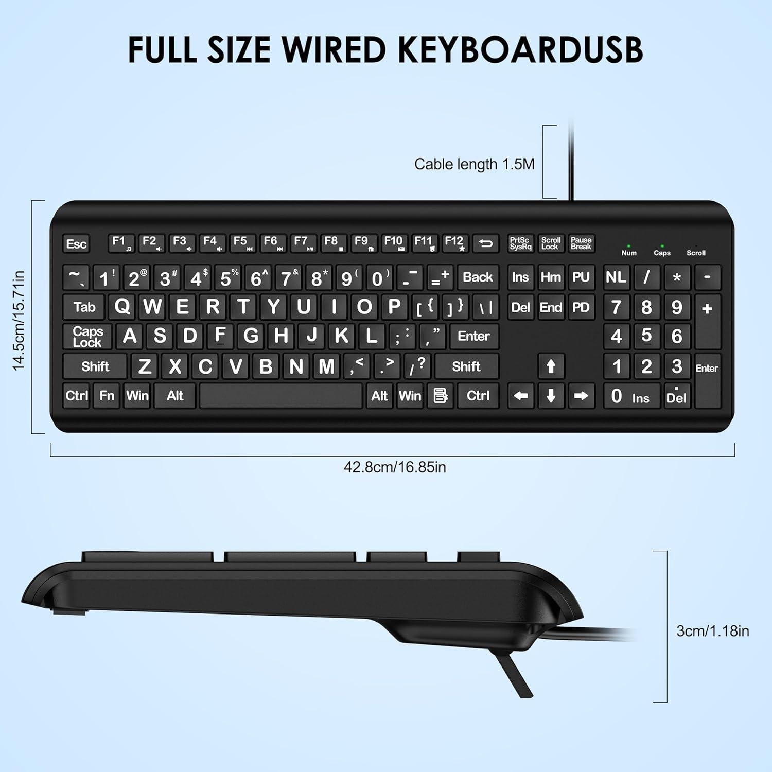 Teclado USB de Letra Grande EDJO para PC y Laptop - Ergonomía y Visibilidad
