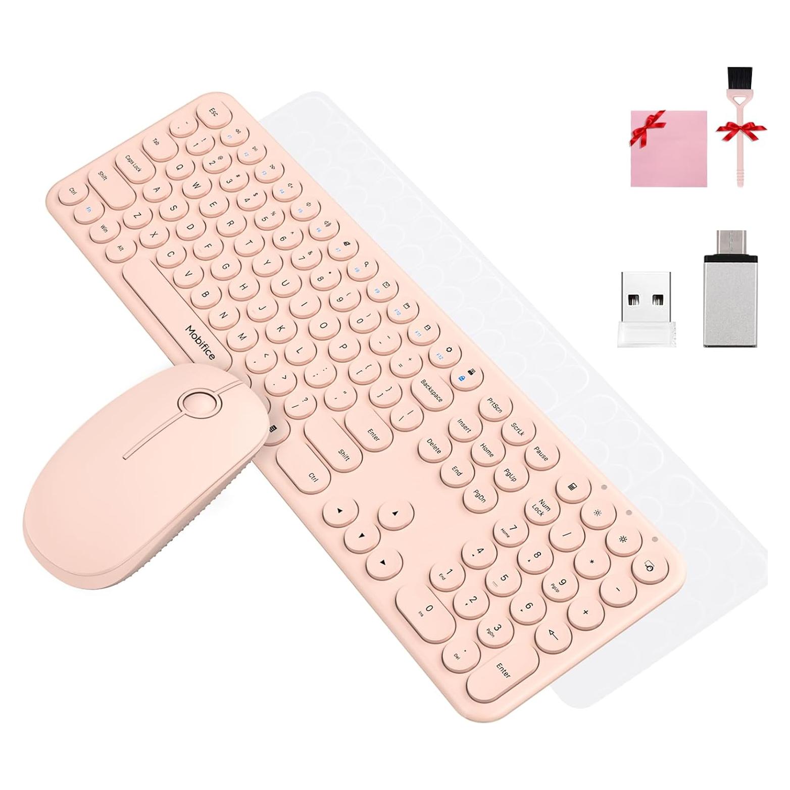 Combo Teclado y Ratón Inalámbricos Mobifice Rosa Ultra Delgado