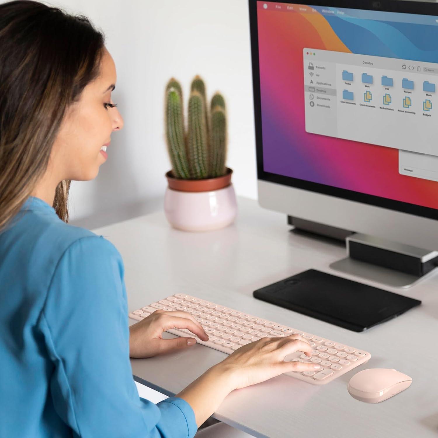 Combo Teclado y Ratón Inalámbricos Mobifice Rosa Ultra Delgado