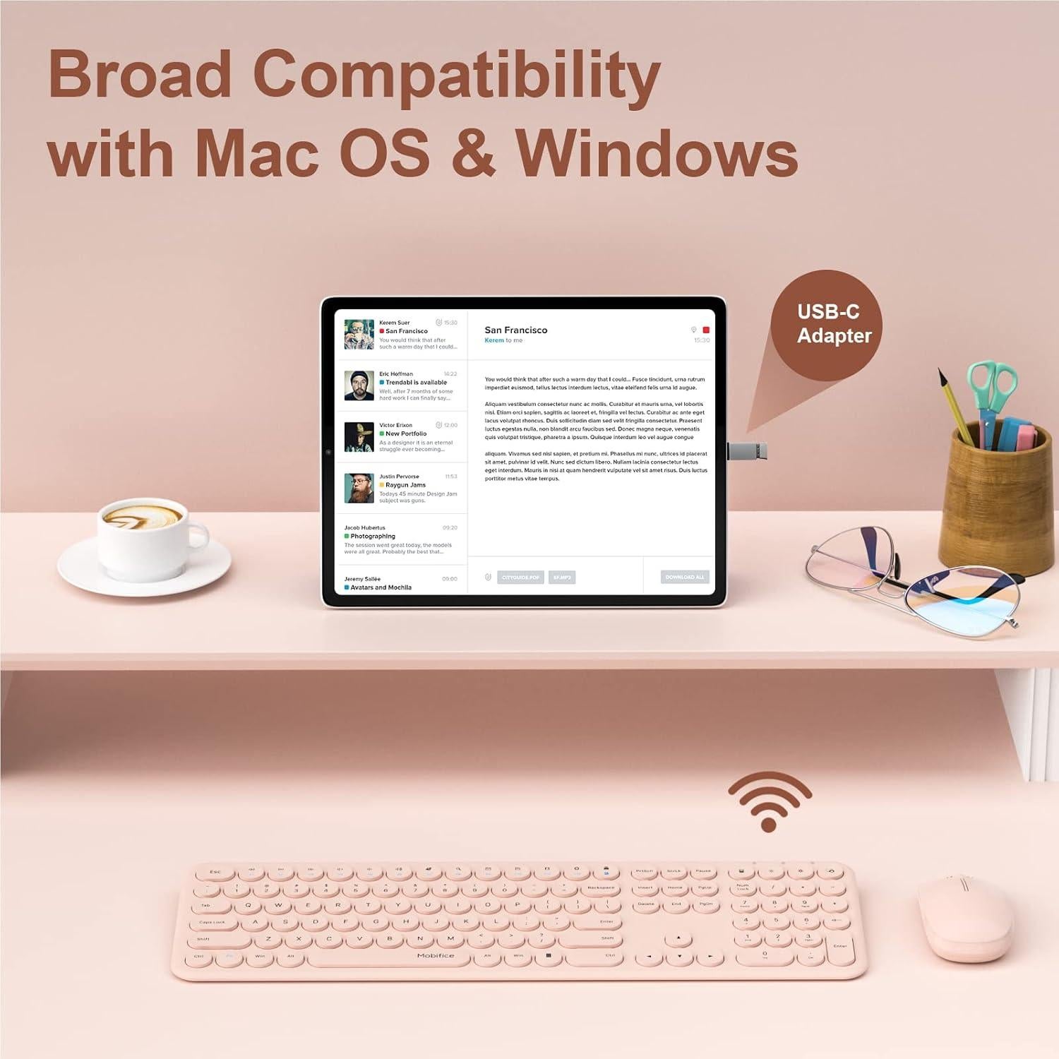 Combo Teclado y Ratón Inalámbricos Mobifice Rosa Ultra Delgado