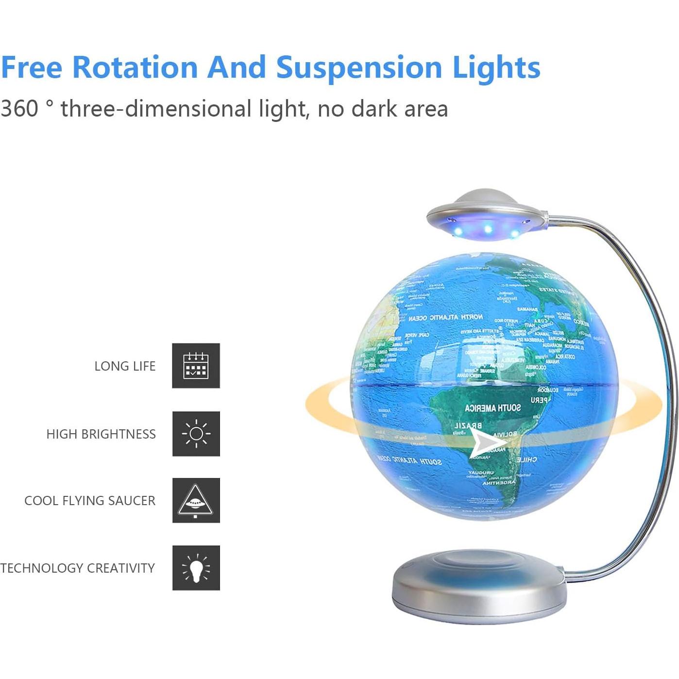 Globo Flotante RNUIE 20 cm LED Rotación 3D Mapa del Mundo