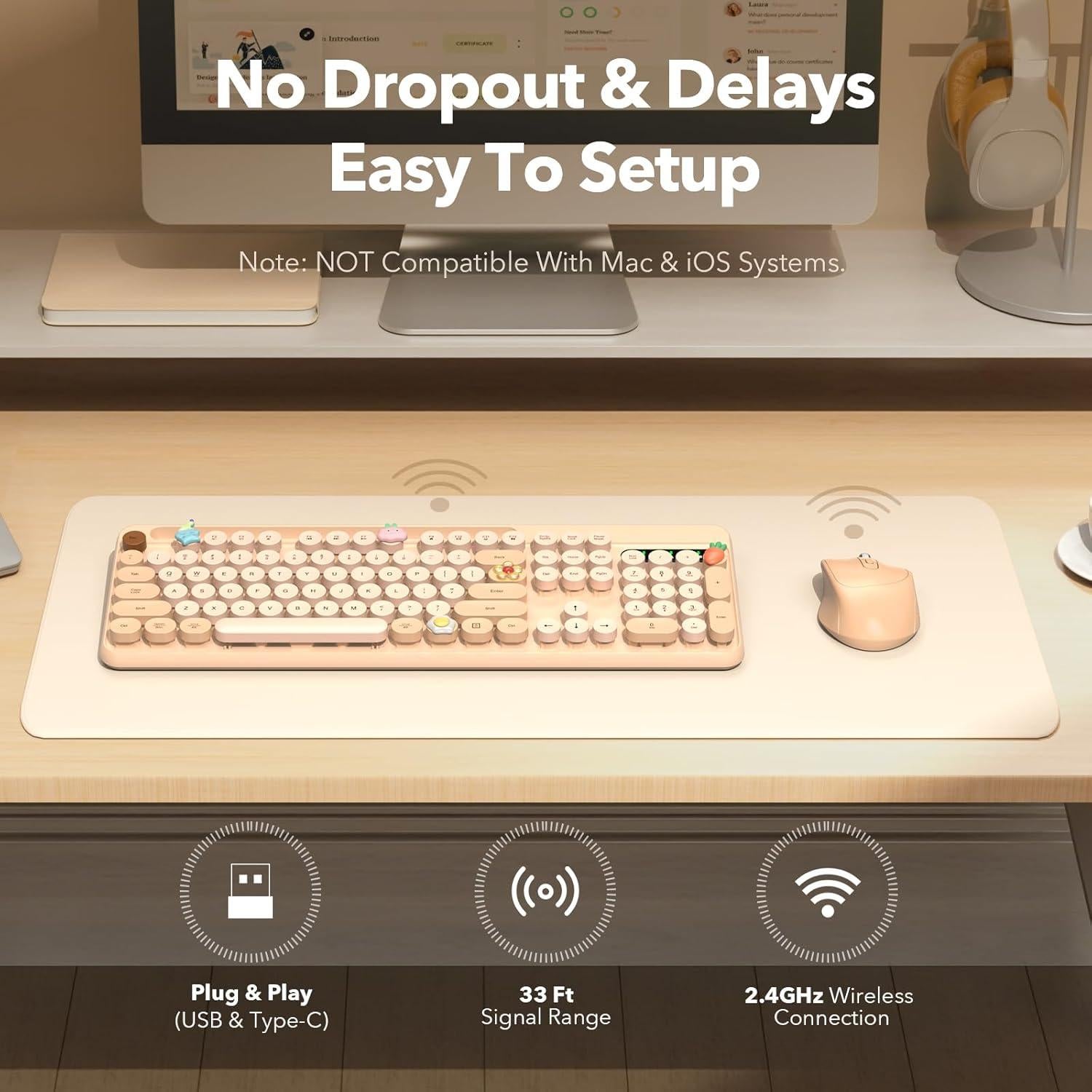 Combo Teclado y Ratón Inalámbrico Trueque Retro Rosa