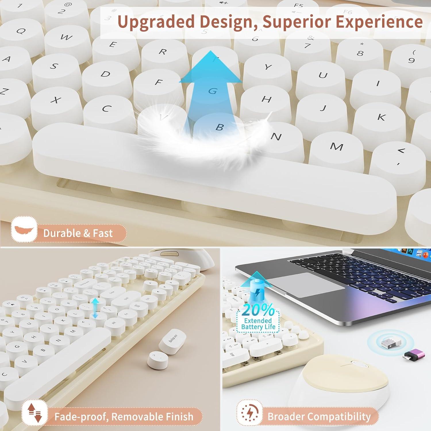 Combo Teclado y Ratón Inalámbrico HotFox S100 Retro Ergonomico