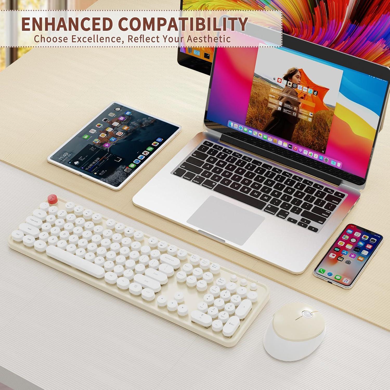 Combo Teclado y Ratón Inalámbrico HotFox S100 Retro Ergonomico