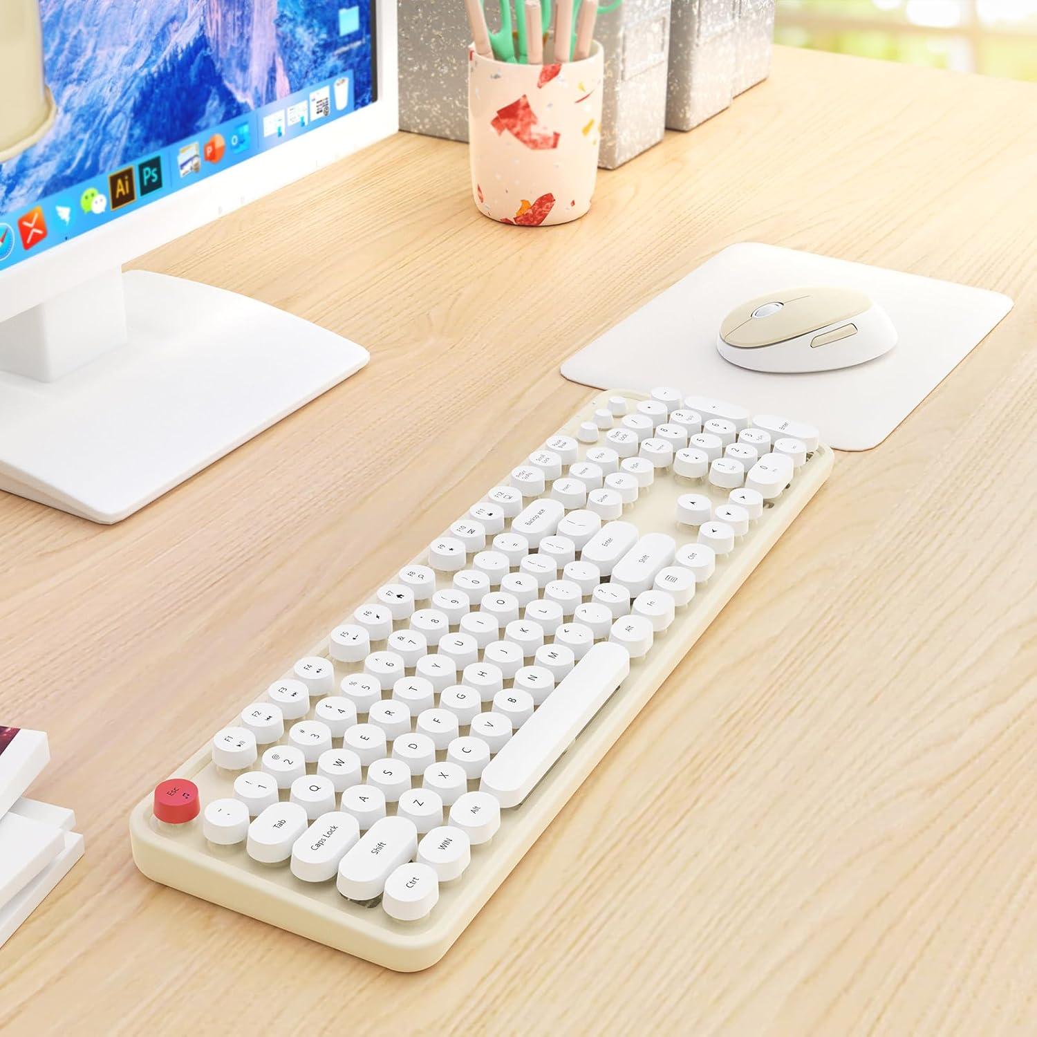 Combo Teclado y Ratón Inalámbrico HotFox S100 Retro Ergonomico