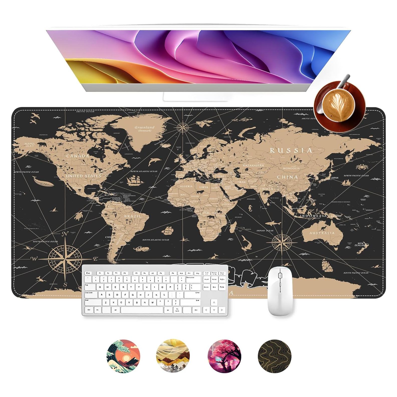 Alfombrilla de Ratón Grande Mogifedc Mapa Mundial Vintage 80x40cm