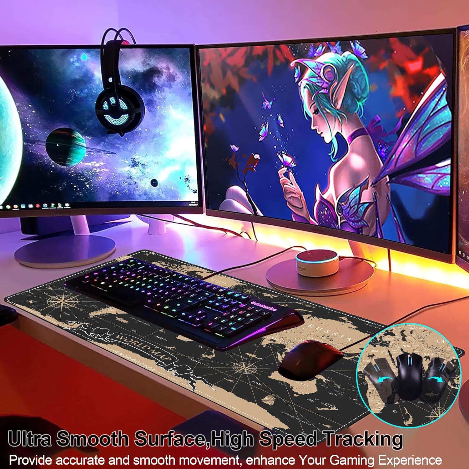 Alfombrilla de Ratón Grande Mogifedc Mapa Mundial Vintage 80x40cm