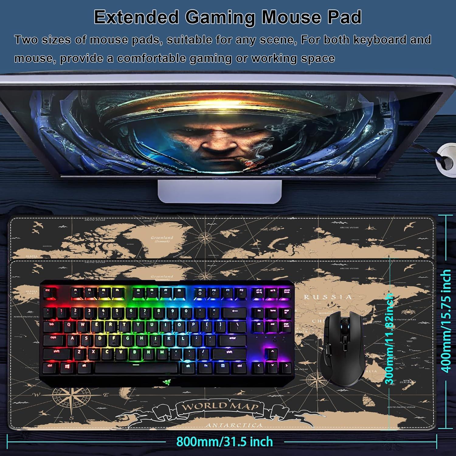 Alfombrilla de Ratón Grande Mogifedc Mapa Mundial Vintage 80x40cm