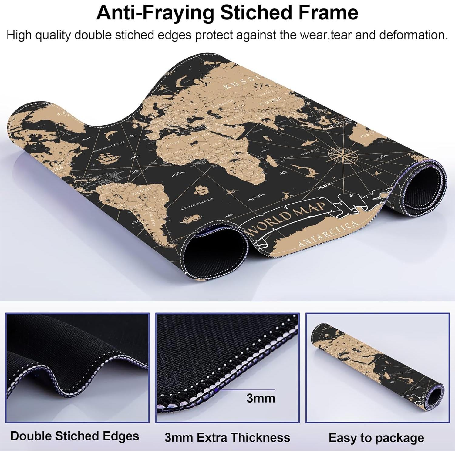 Alfombrilla de Ratón Grande Mogifedc Mapa Mundial Vintage 80x40cm