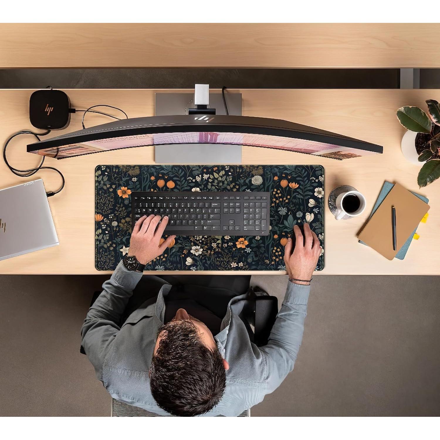 Alfombrilla de escritorio XXL TENG DA QING floral vintage 80x40cm