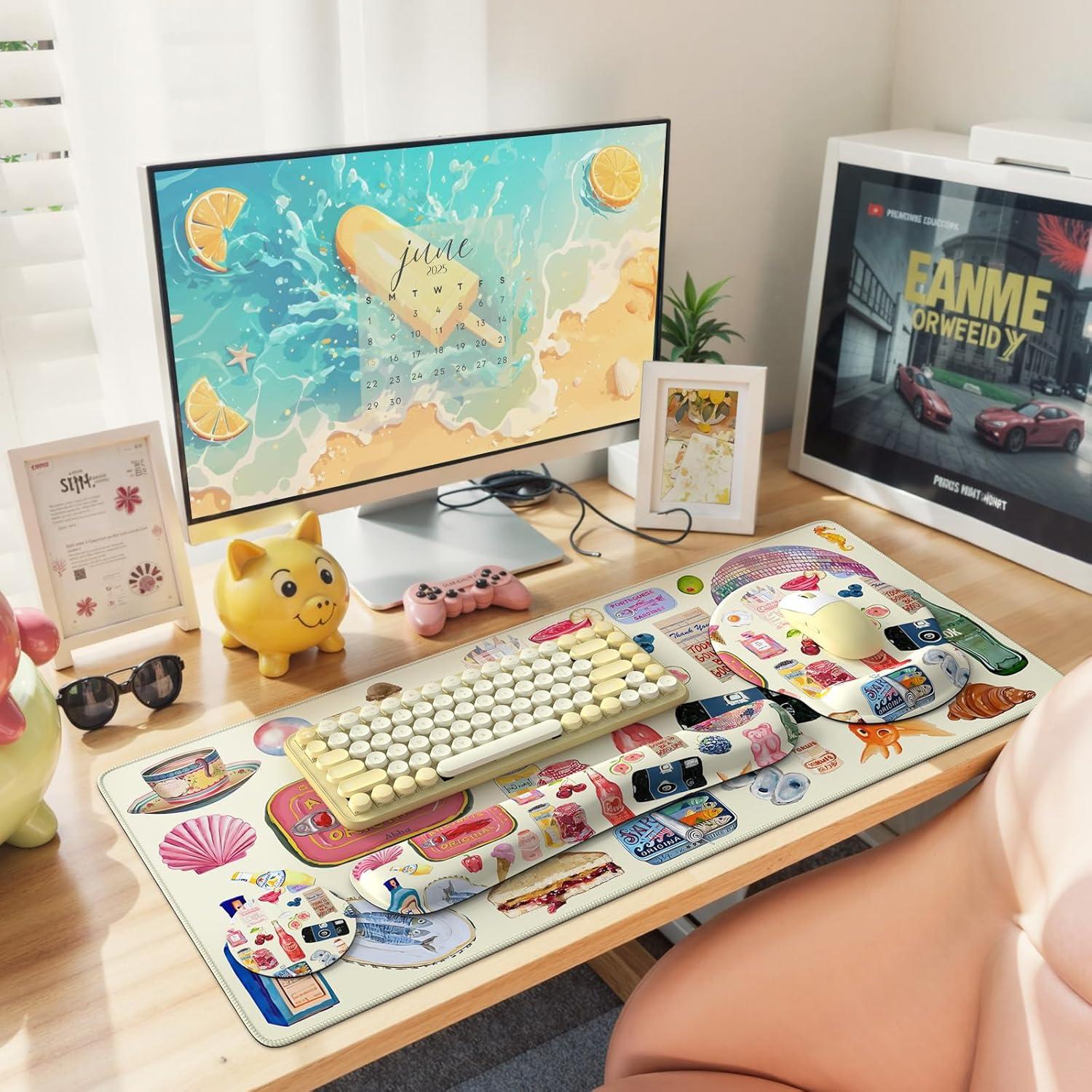 Alfombrilla de Escritorio iLeadon Grande con Reposamuñecas Beige