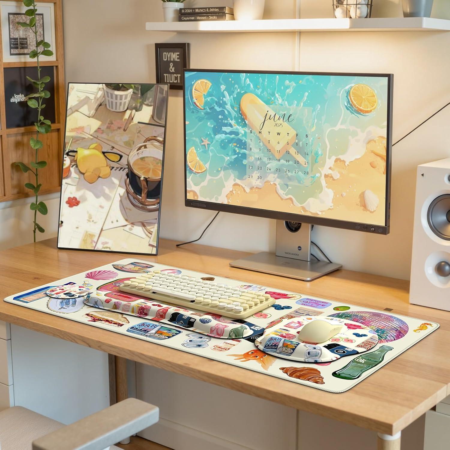 Alfombrilla de Escritorio iLeadon Grande con Reposamuñecas Beige