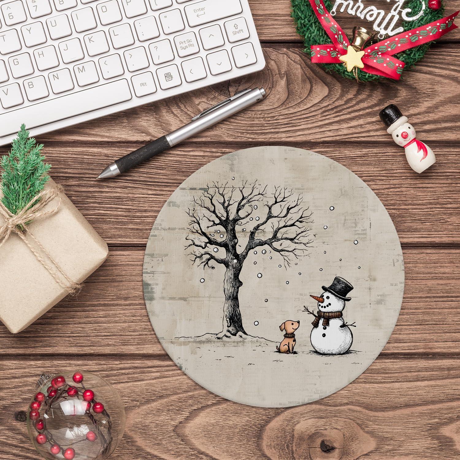 Alfombrilla de Ratón Navideña NaZaUK 22x22 cm Nieve Vintage