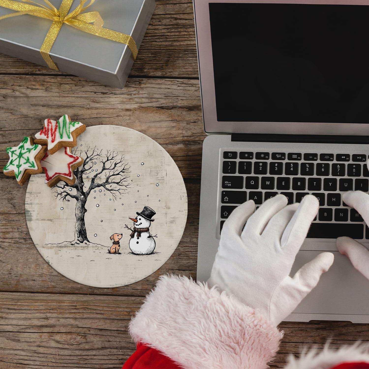 Alfombrilla de Ratón Navideña NaZaUK 22x22 cm Nieve Vintage