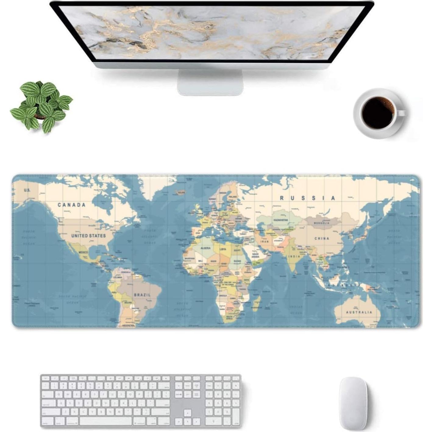 Alfombrilla de Ratón Grande YINFILAN Mapa Mundial Vintage 80x30cm