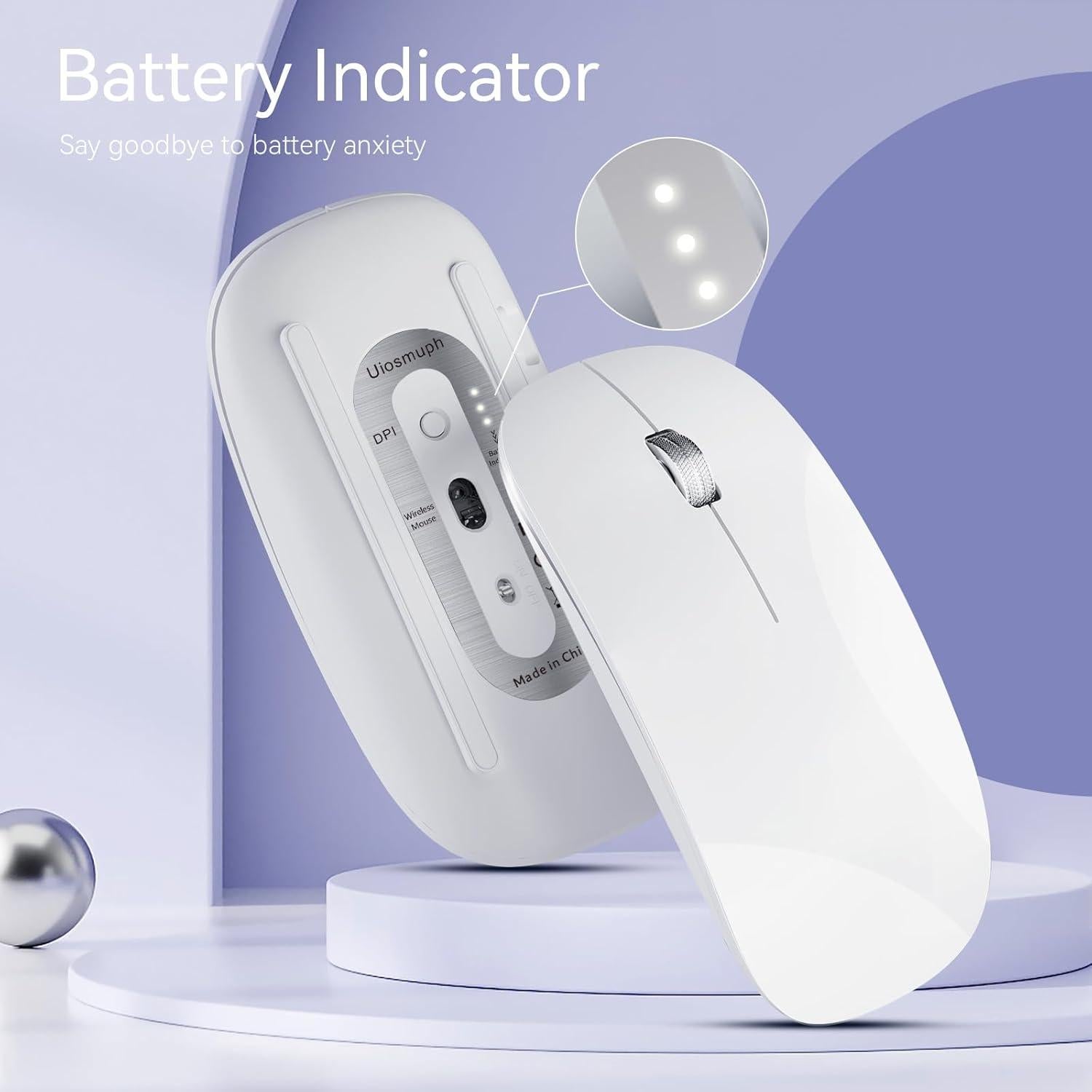 Ratón Inalámbrico Uiosmuph G11 Recargable USB C Blanco