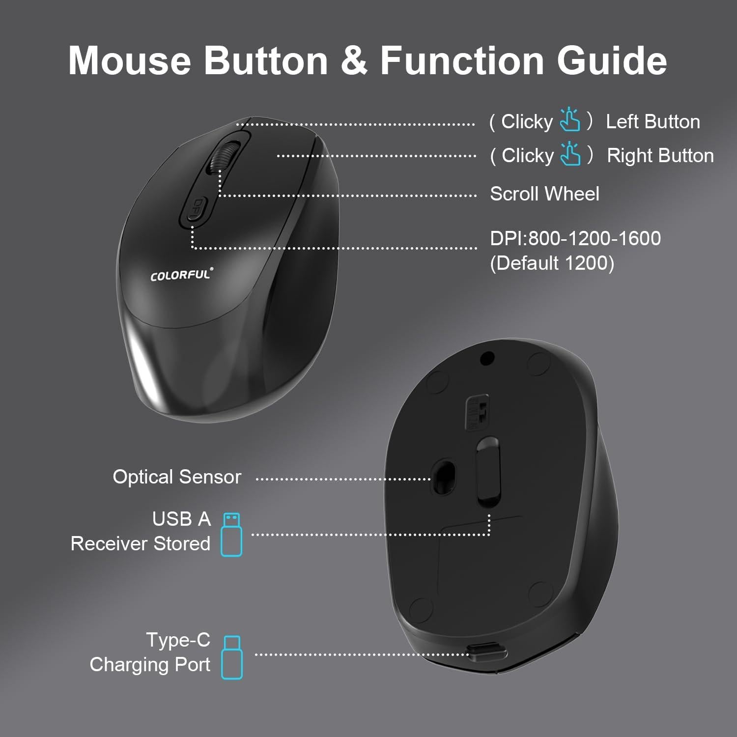 Mouse Inalámbrico Recargable COLORIDO para Chromebook y PC