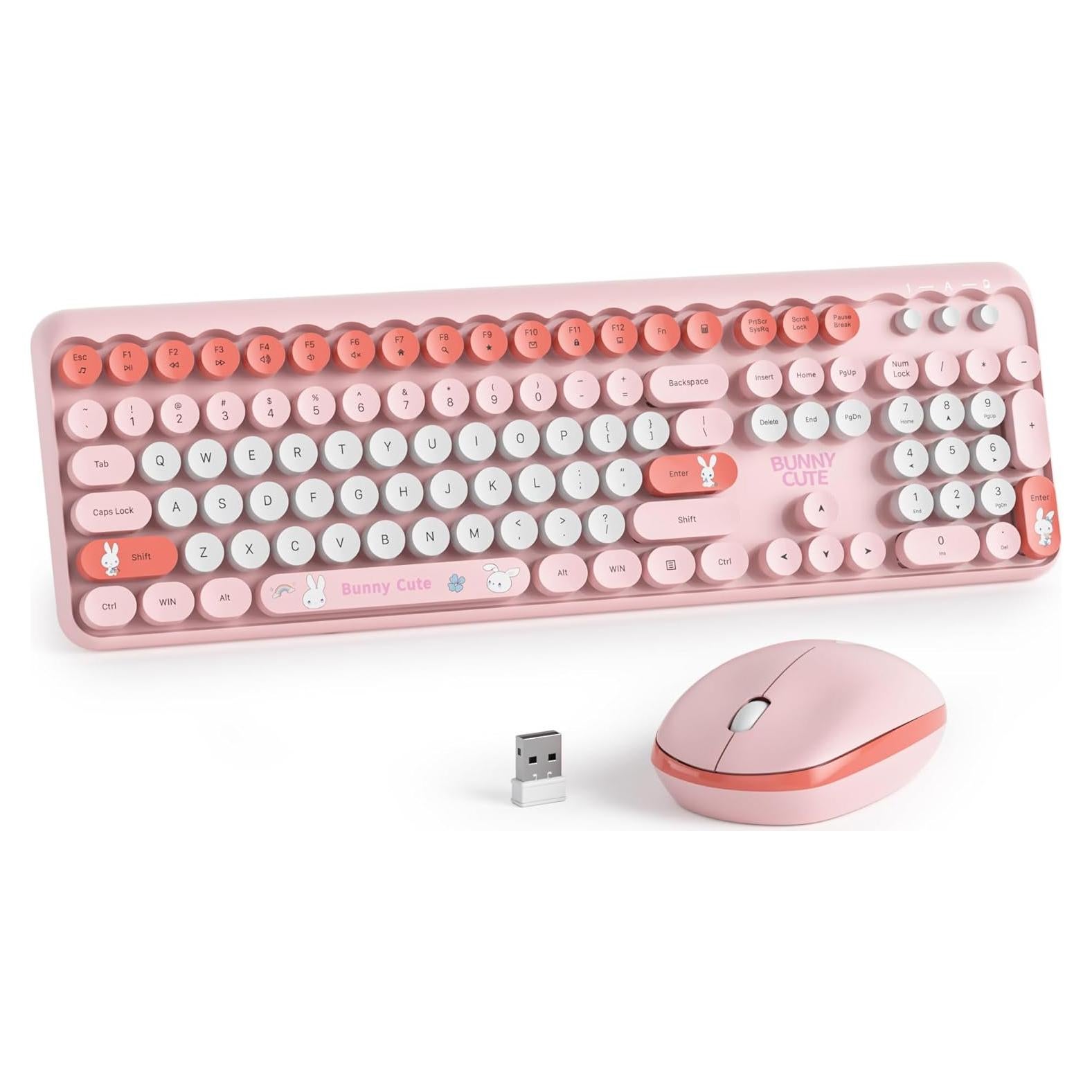 Teclado y Ratón Inalámbricos CJXSP Rosa Retro 2.4GHz 104 Teclas