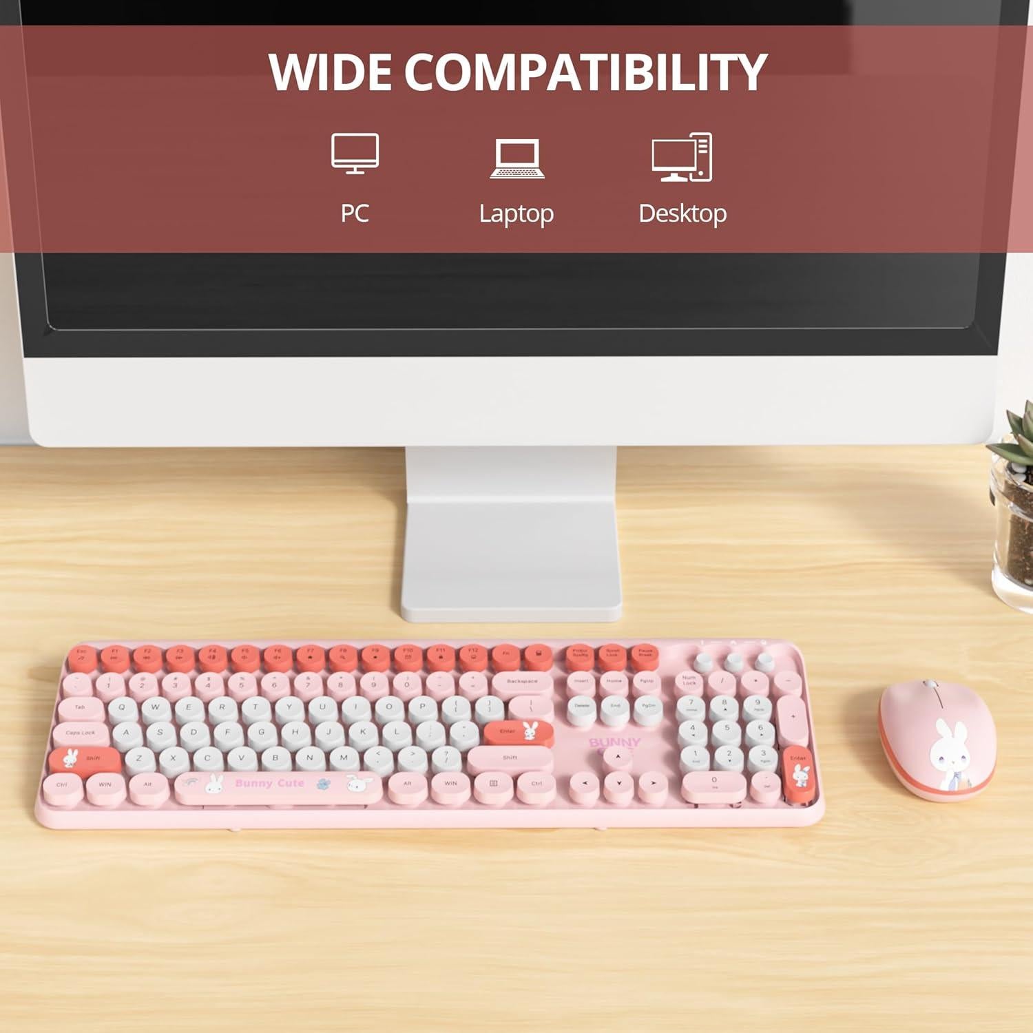 Teclado y Ratón Inalámbricos CJXSP Rosa Retro 2.4GHz 104 Teclas