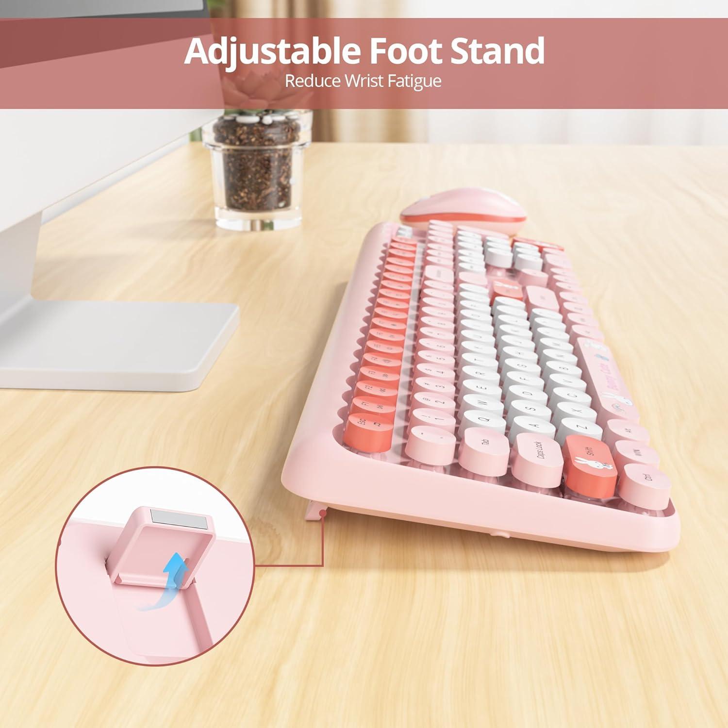 Teclado y Ratón Inalámbricos CJXSP Rosa Retro 2.4GHz 104 Teclas