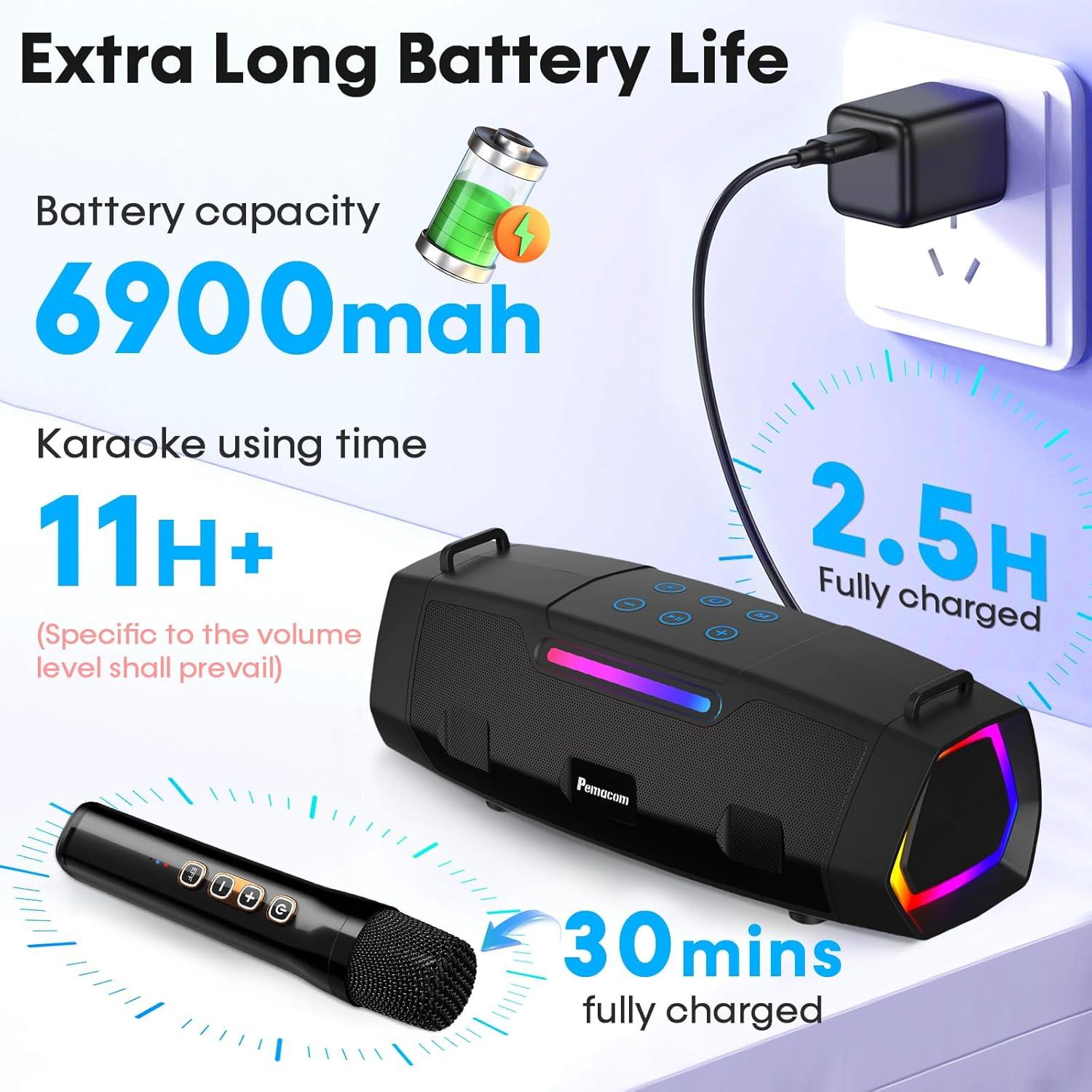 Máquina de Karaoke Bluetooth Pemacom PM01 60W con 2 Micrófonos