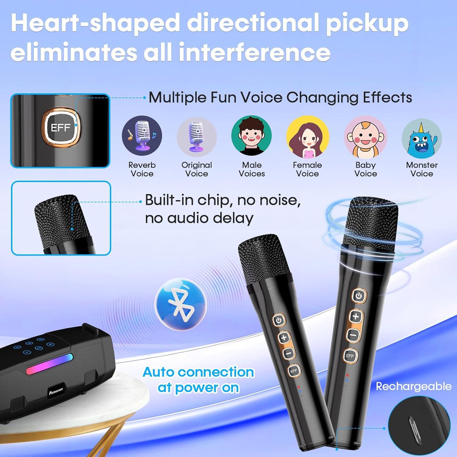 Máquina de Karaoke Bluetooth Pemacom PM01 60W con 2 Micrófonos