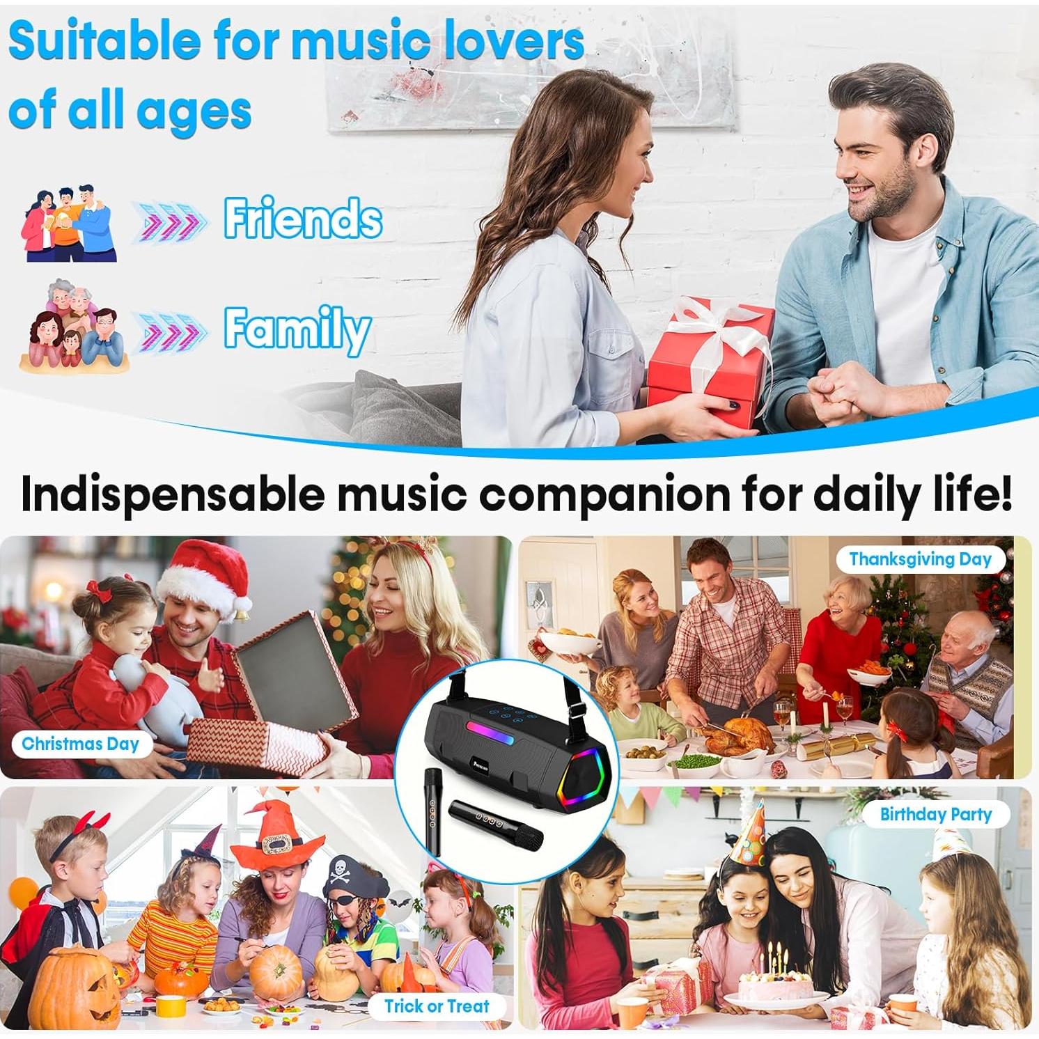 Máquina de Karaoke Bluetooth Pemacom PM01 60W con 2 Micrófonos