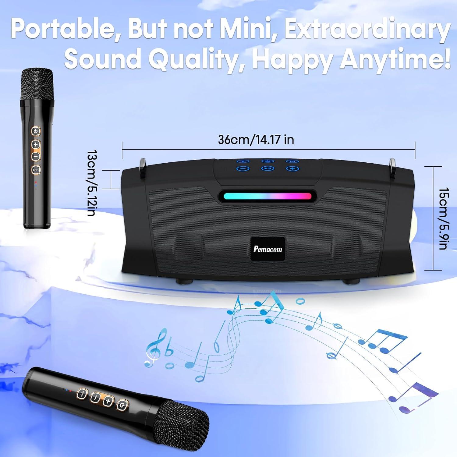 Máquina de Karaoke Bluetooth Pemacom PM01 60W con 2 Micrófonos