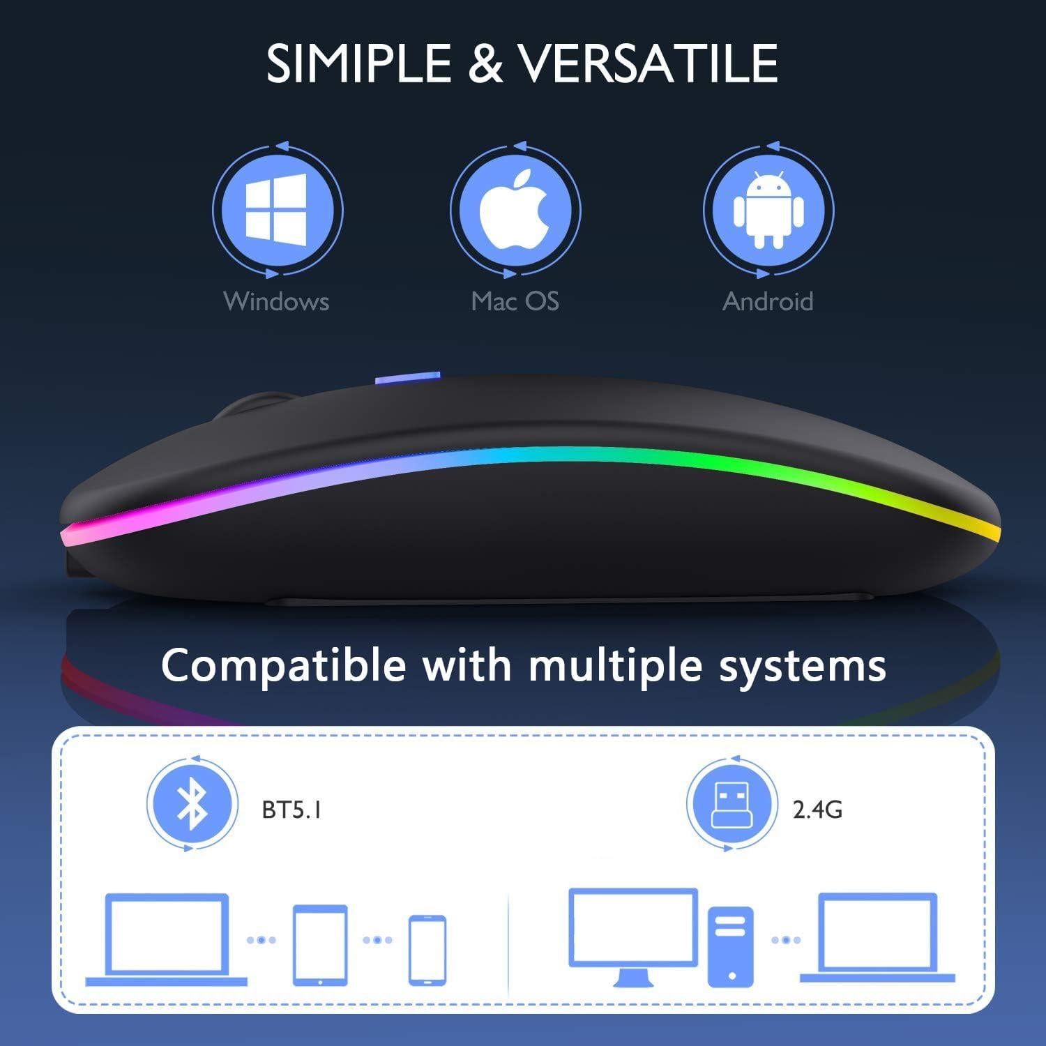 Ratón Inalámbrico LWGDP Bluetooth 5.0 + 2.4GHz USB Negro LED