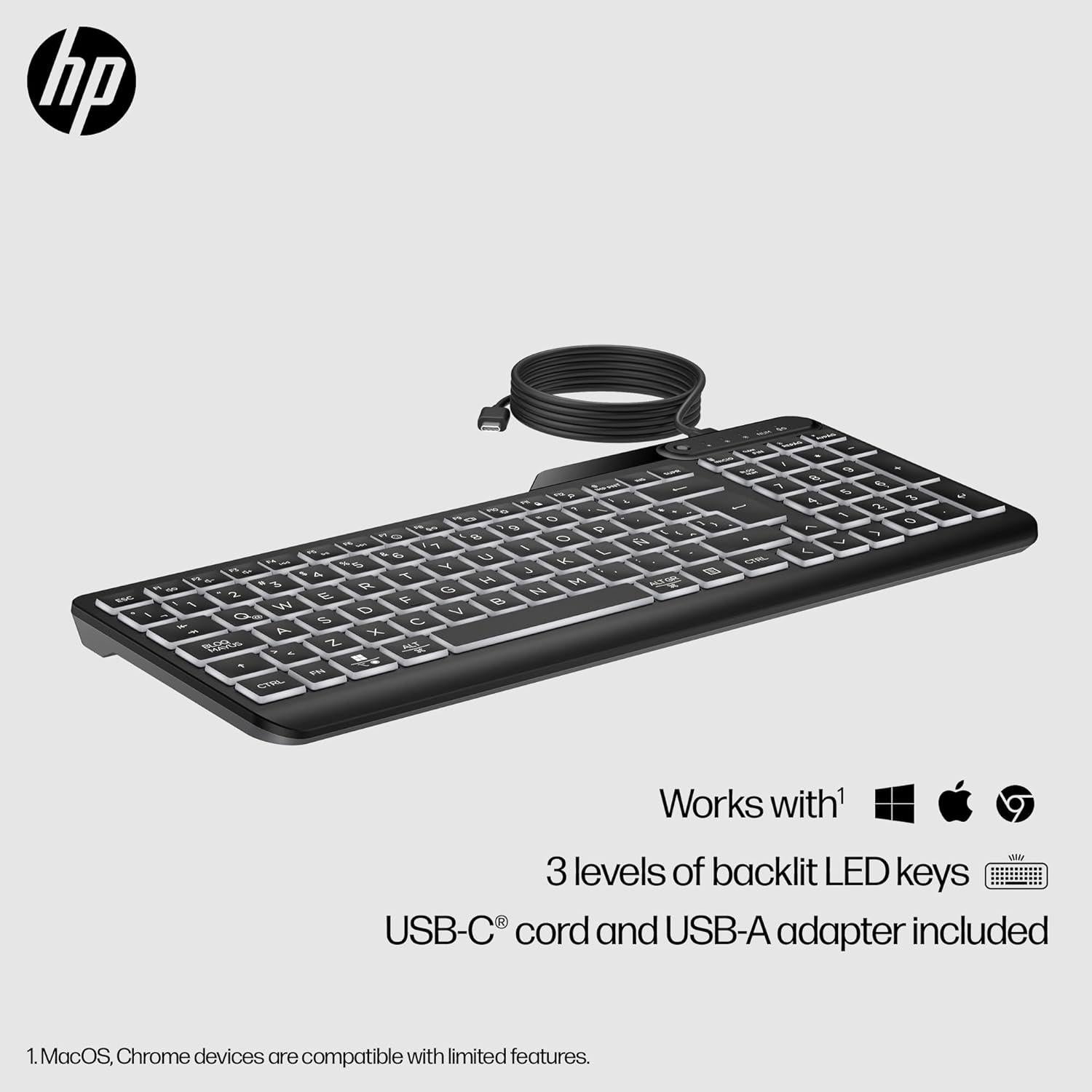 Teclado HP 400 con Iluminación LED Blanco Cálido - Compacto y Resistente a Derrames