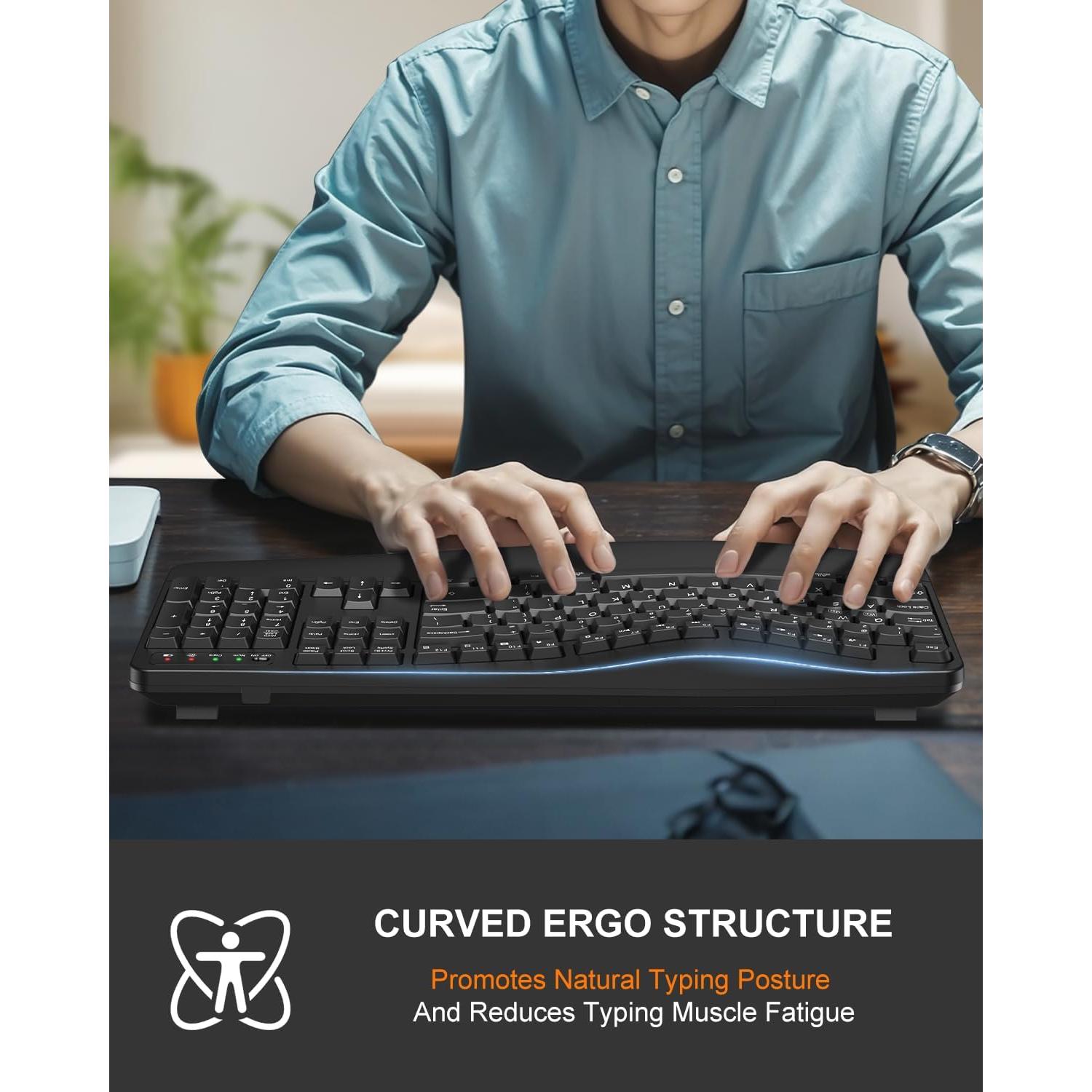 Teclado Inalámbrico Ergonómico EDJO K399 para Manos Grandes