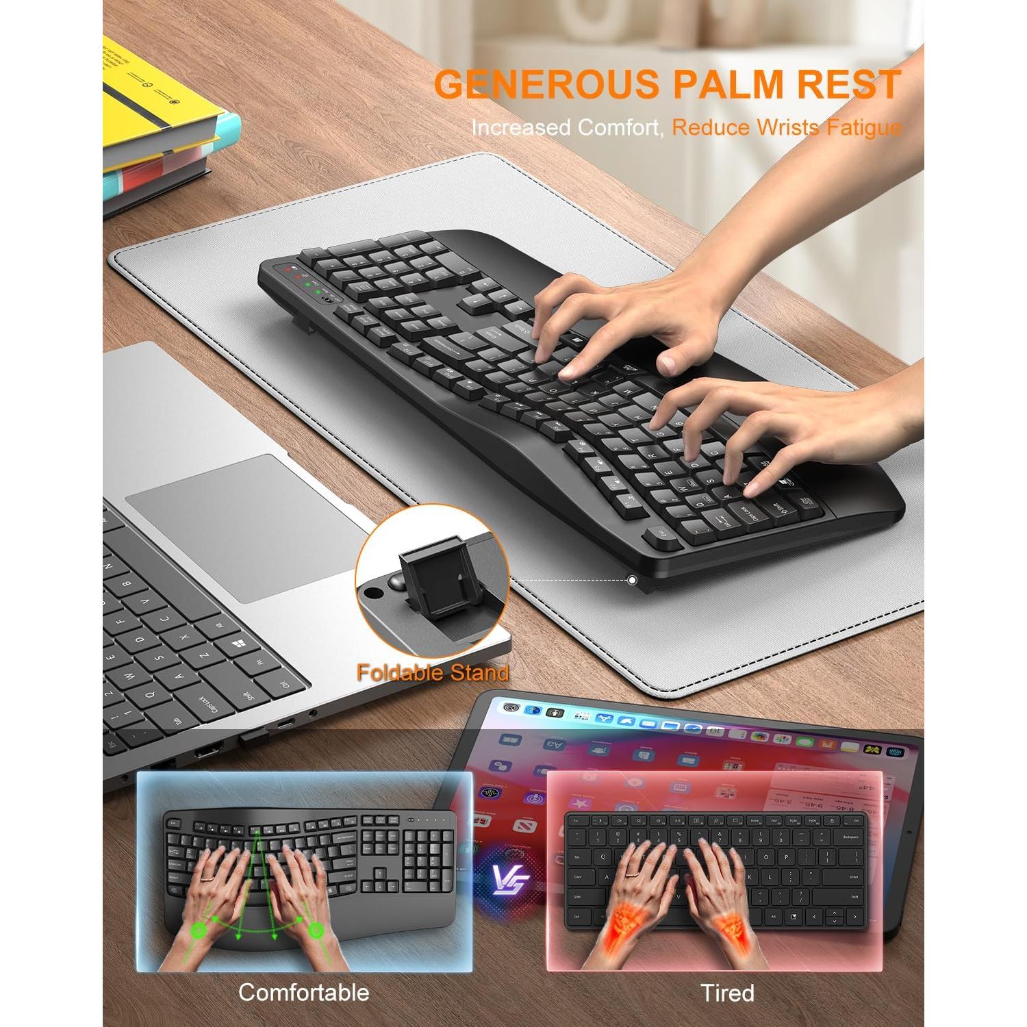 Teclado Inalámbrico Ergonómico EDJO K399 para Manos Grandes